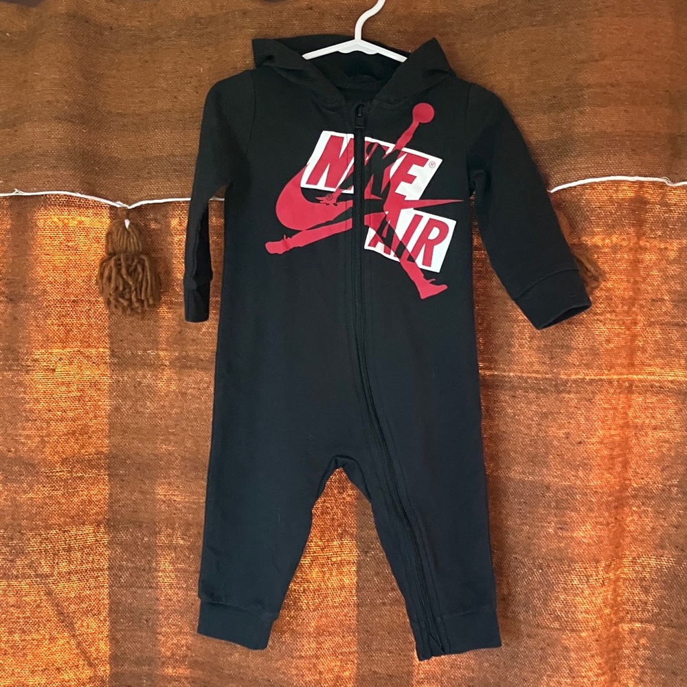 Nike Black One-Piece Hoodie Romper with Red Logo